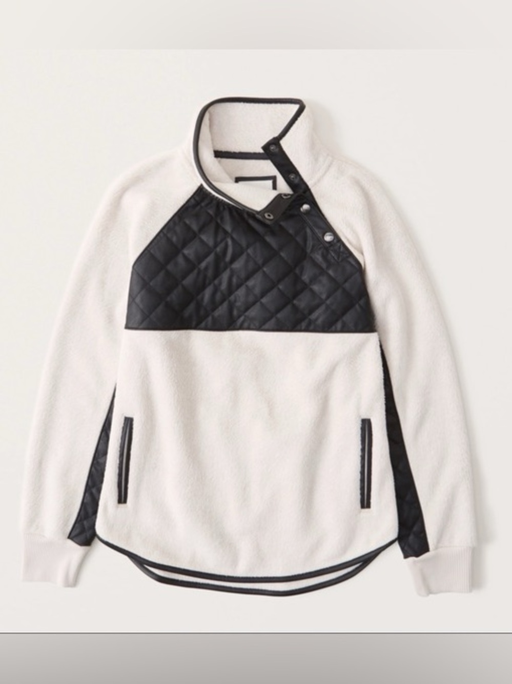 Abercrombie Faux Leather Fleece Pullover Sweatshirt Sweater Small Cream Black